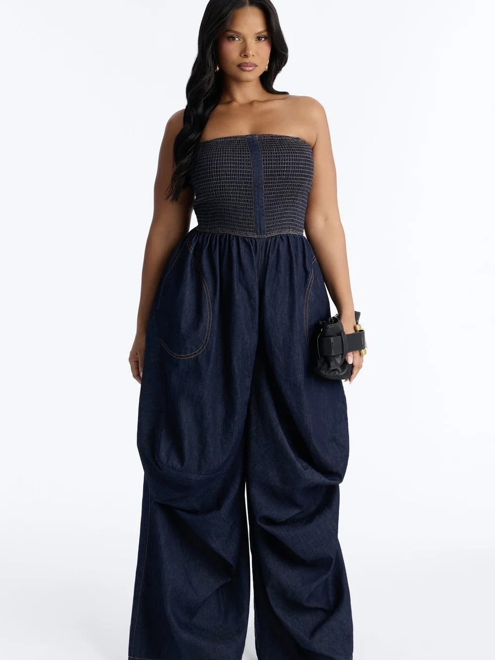 NEW Strapless Tubed Top Denim Jumpsuit ▪︎ Dark Blue ▪︎ Sz XL - Picture 4 of 14